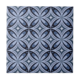 Blue Geometric Pattern Retro Style Tile