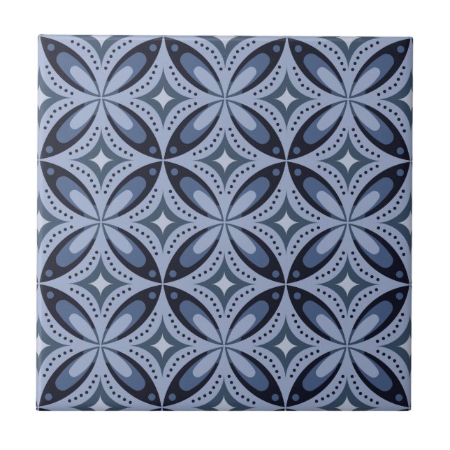 Blue Geometric Pattern Retro Style Tile (Front)
