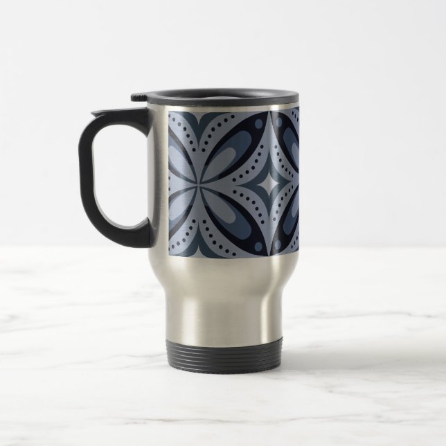 Blue Geometric Pattern Retro Style Travel Mug (Left)