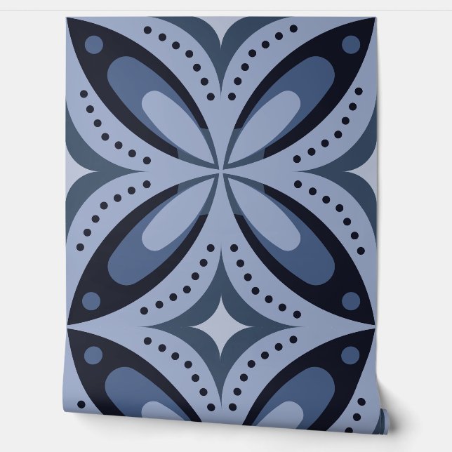 Blue Geometric Pattern Retro Style Wallpaper (Unrolling)