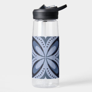 Blue Geometric Pattern Retro Style Water Bottle