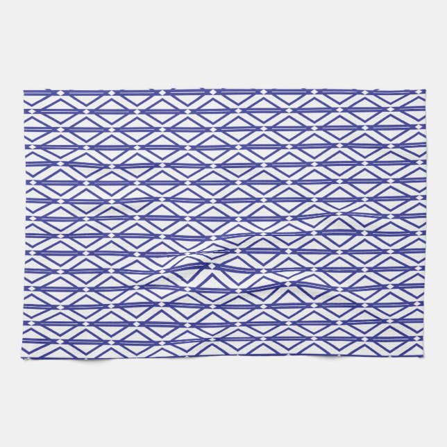 Blue geometric pattern tea towel (Horizontal)