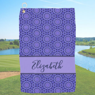 Blue Geometric pattern with custom name ladies Golf Towel