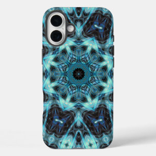 Blue Geometric Pattern with Radiant Glow iPhone 16 Plus Case