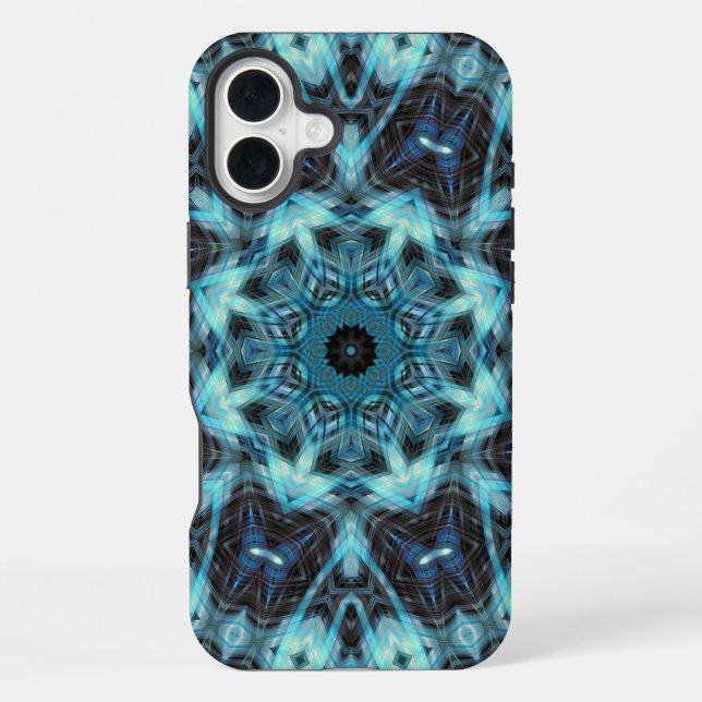 Blue Geometric Pattern with Radiant Glow iPhone Case (Back)