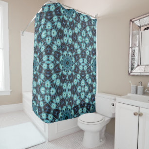 Blue Geometric Pattern with Radiant Glow Shower Curtain