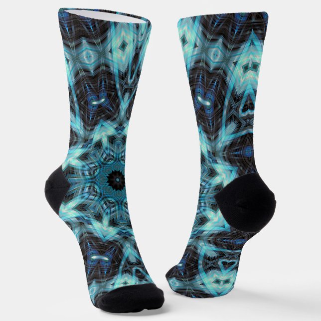 Blue Geometric Pattern with Radiant Glow Socks (Angled)