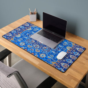 Blue Geometric Persian Turkish Rug Print Desk Mat