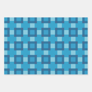 Blue Geometric Quilt Block Pattern Wrapping Paper Sheet