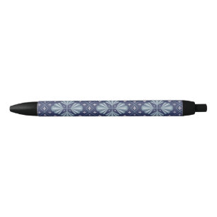 Blue Geometric shapes Pattern  Black Ink Pen