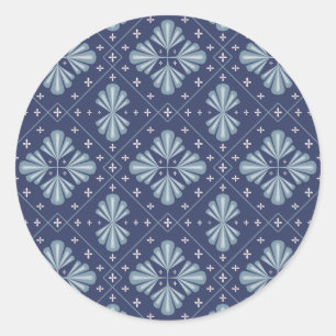 Blue Geometric shapes Pattern  Classic Round Sticker