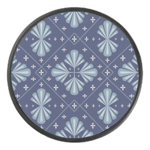 Blue Geometric shapes Pattern Hockey Puck