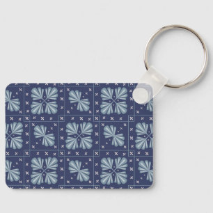 Blue Geometric shapes Pattern Key Ring