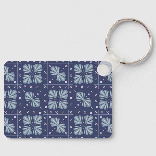 Blue Geometric shapes Pattern  Key Ring (Front)