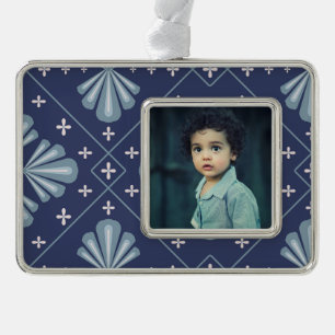 Blue Geometric shapes Pattern  Silver Plated Framed Ornament