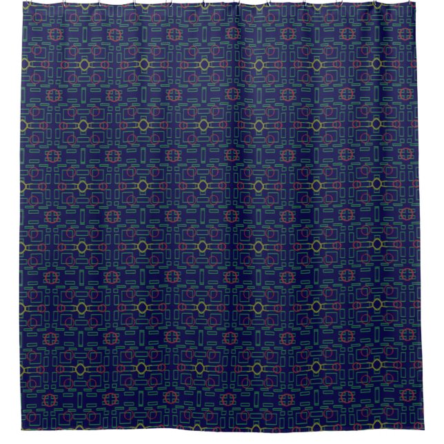 Blue Geometric Shower Curtain (Front)