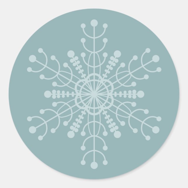 Blue Geometric Snowflake Classic Round Sticker (Front)