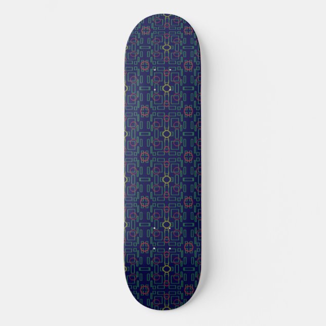 Blue Geometric Squares Skateboard (Front)