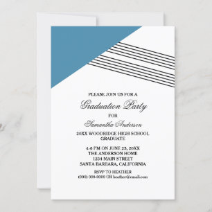 Blue Geometric Stripe Graduation Party Invite