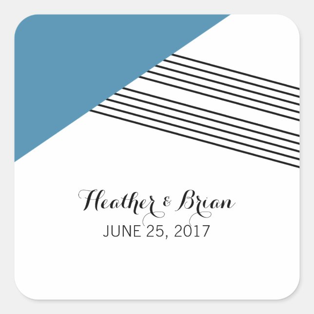 Blue Geometric Stripe Wedding Stickers (Front)