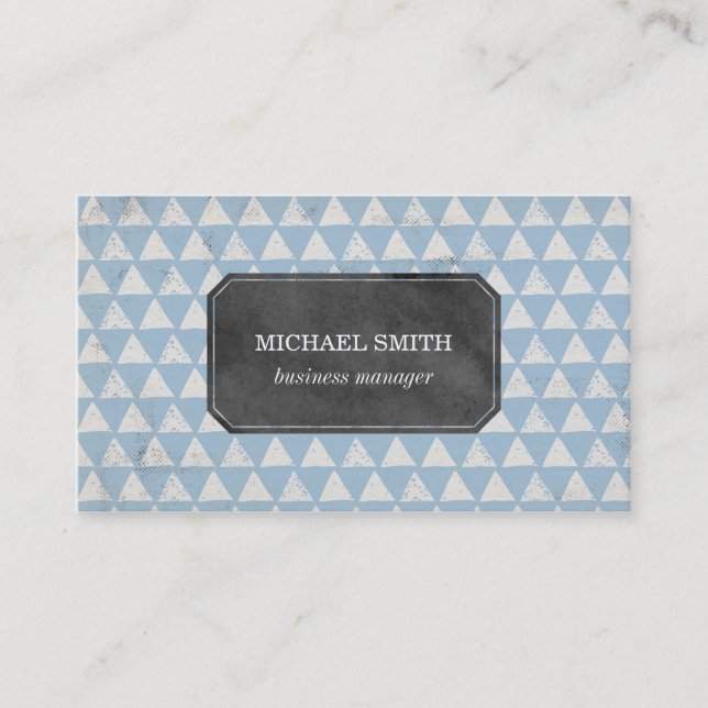 Blue Geometric Triangle Pattern Business Card (Front)