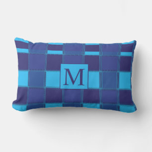  Blue Geometric Unique Gingham Patterns Monograms Lumbar Cushion