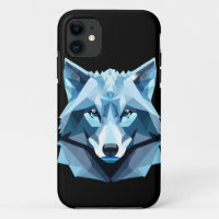 Blue Geometric Wolf Head