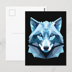 Blue Geometric Wolf Head Postcard