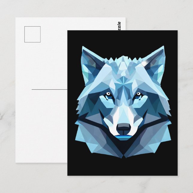 Blue Geometric Wolf Head Postcard (Front/Back)