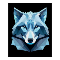 Blue Geometric Wolf Head