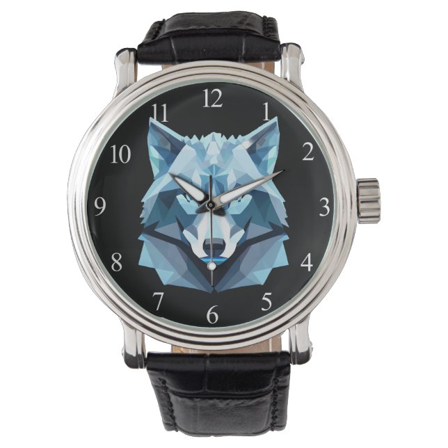 Blue Geometric Wolf Head Watch (Front)