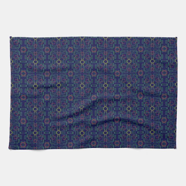 Blue Geometric Yellow Ovals Kitchen Towel (Horizontal)