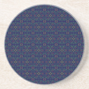 Blue Geometric Yellow Ovals Sandstone Coaster