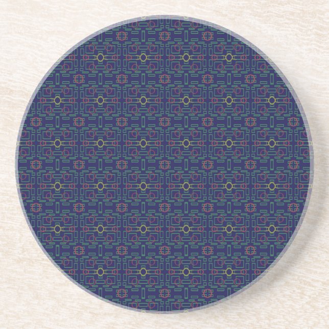 Blue Geometric Yellow Ovals Sandstone Coaster (Front)