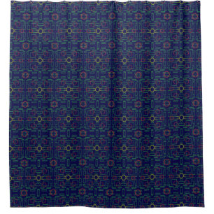 Blue Geometric Yellow Ovals Shower Curtain