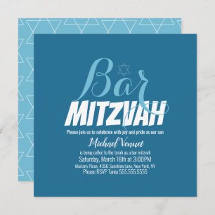 Blue Geometrical White Bar Mitzvah Invitation