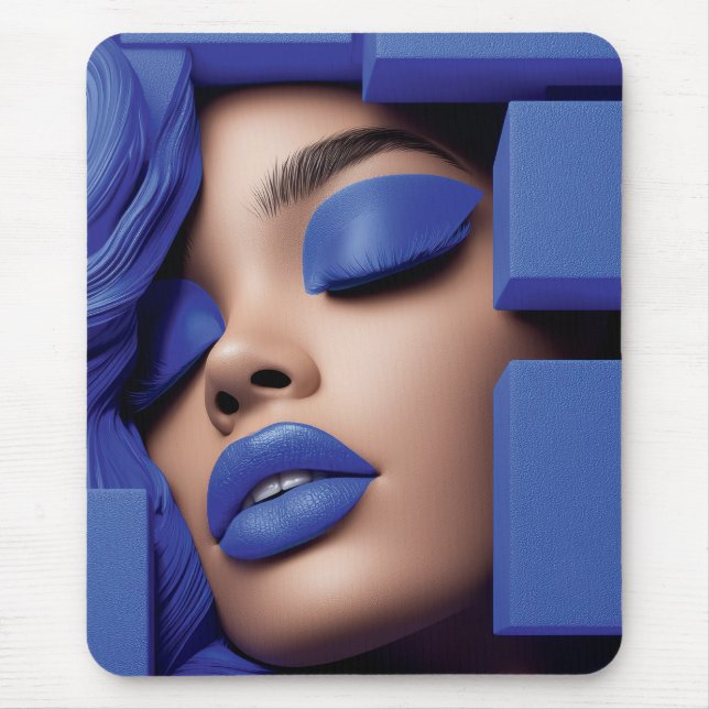 Blue Geometry Portrait of a Black Girl Mouse Pad (Front)
