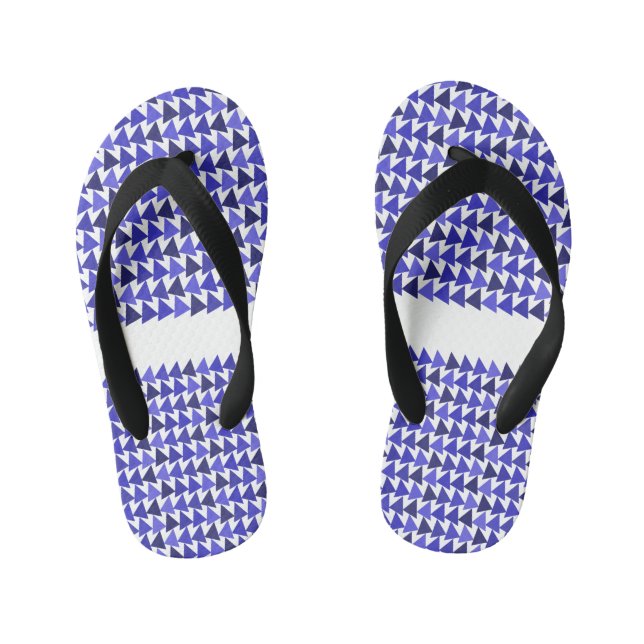 Blue geometry triangle pattern Personalised name , Kid's Jandals (Footbed)