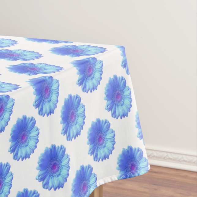 Blue gerbera daisy tablecloth (In Situ)