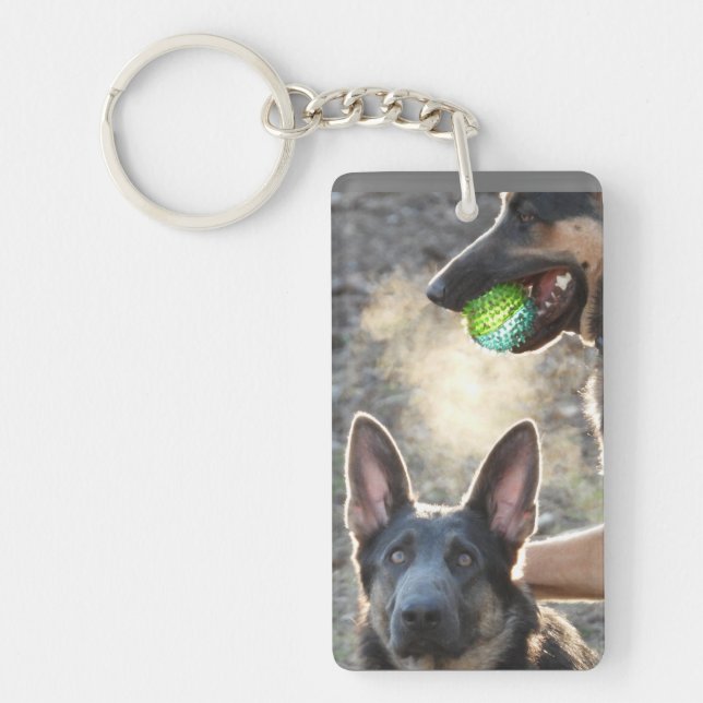 Blue German Shepherds at Play Key Ring (Front)