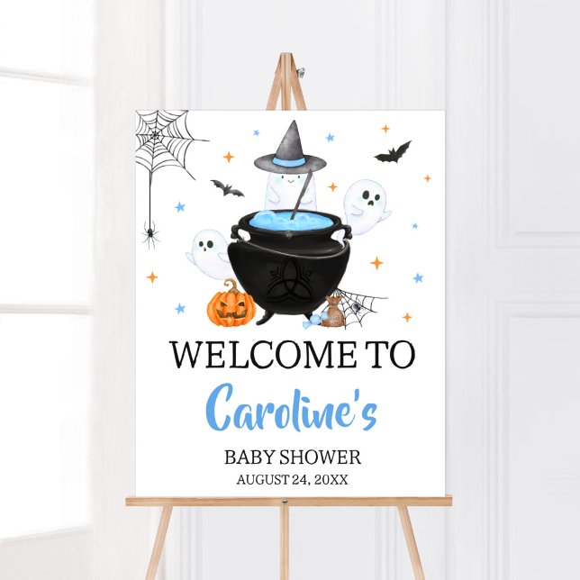 Blue Ghost Halloween Baby is Brewing Welcome Poster (Baby is Brewing Baby Shower Welcome Sign)