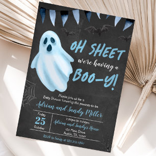 Blue Ghost Halloween Baby Shower Invitation