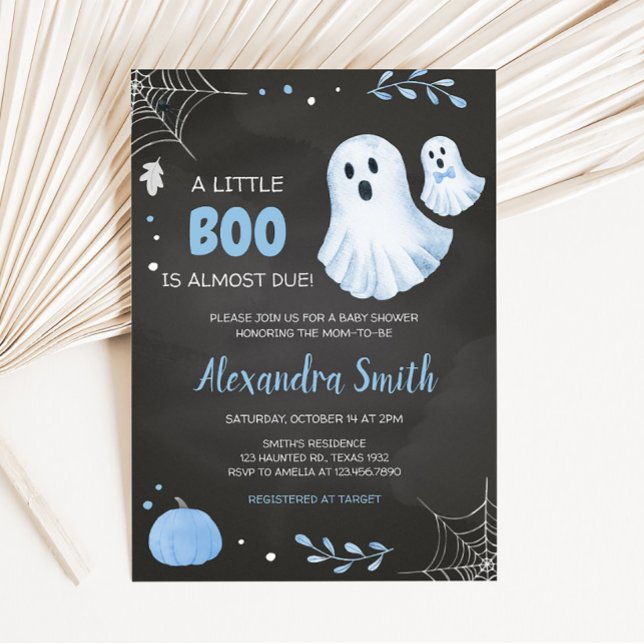 Blue Ghost Halloween Baby Shower Invitation (Boy Blue Ghost Baby Shower Invitation)