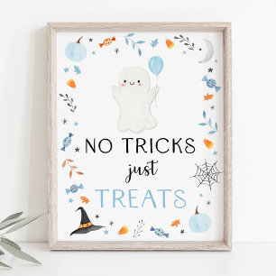 Blue Ghost Halloween No Tricks Just Treats Sign