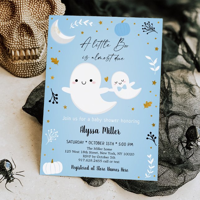 Blue Ghost Little Boo Halloween Baby Shower Invitation (Creator Uploaded)