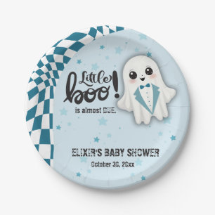 Blue Ghost Little Boo is almost due Baby Shower Paper Plate