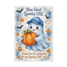 Blue Ghost Spooky ONE Thank You Card - Boy Hallowe