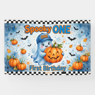 Blue Ghost Spooky ONE Vinyl Banner - Boy Halloween