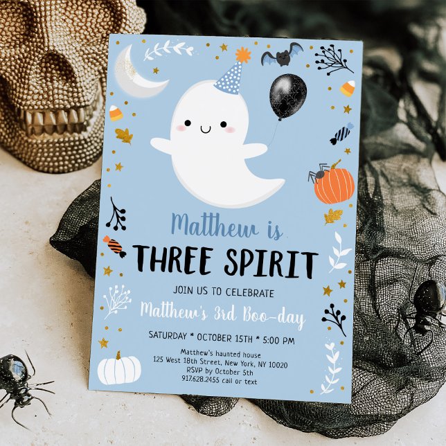 Blue Ghost Three Spirit Halloween Birthday Invitation (Creator Uploaded)