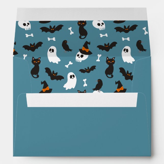 Blue Ghosts Skulls Ravens Cats Halloween Party Envelope (Back (Bottom))